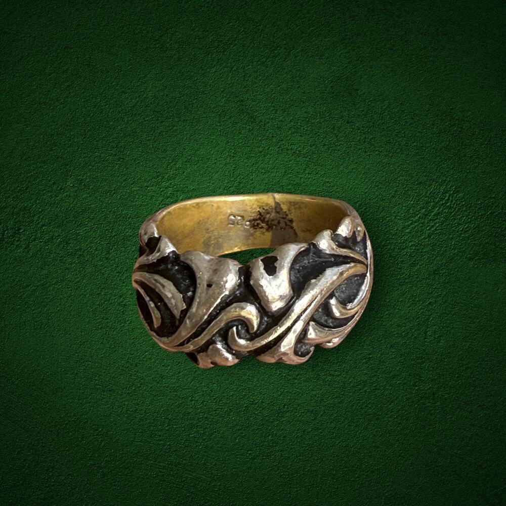 Vintage 925 Sterling Silver Wide Band Ring Ornate Scroll Gothic Design Size 5.5